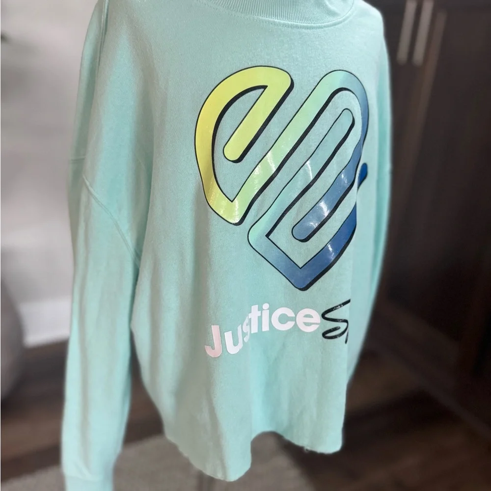 Justice Teal Graphic Sweatshirt Girls Medium